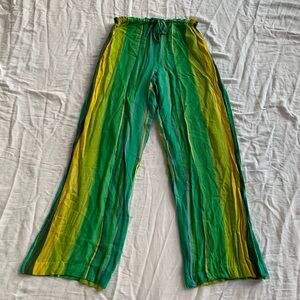 Moda International Vintage 100% Rayon Bright Hippie Flowy Wide Leg Pants